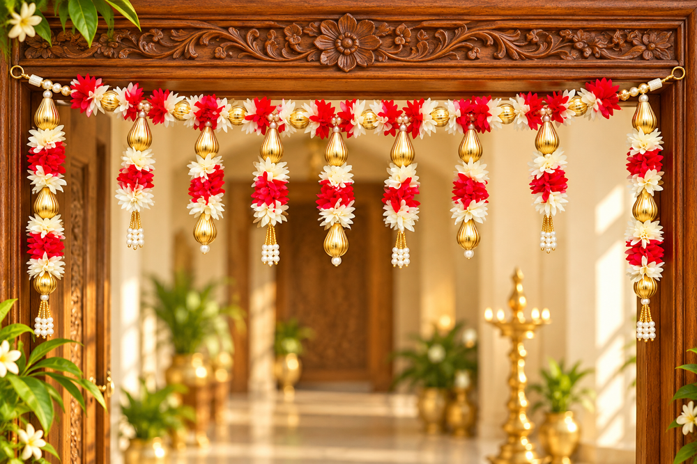 Red White Floral Toran – Traditional Decorative Toran