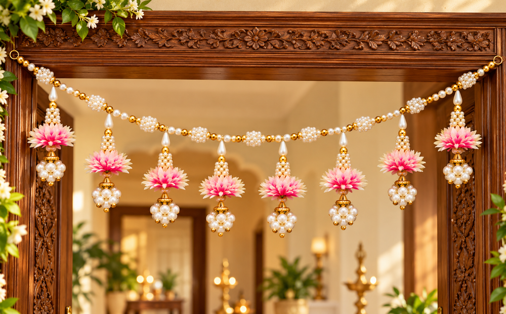 Pink Pearl Bloom Toran – Traditional Decorative Toran